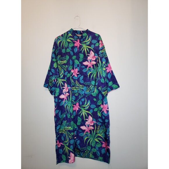 Valerie Stevens Dresses & Skirts - Valerie Stevens Womens L House Dress Full Zip Tropical Floral Satin Midi Asian